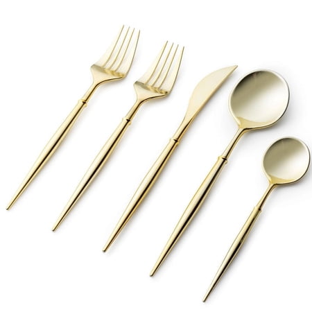 VeZee Disposable Plastic Noble Collection Shiny Gold Flatware Set Pack of 240