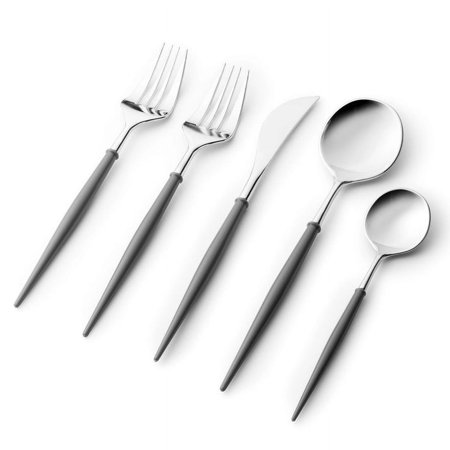 VeZee Disposable Plastic Noble Collection Shiny Silver Top/Grey Bottom Flatware: For Elegant Parties: Set Pack of 40