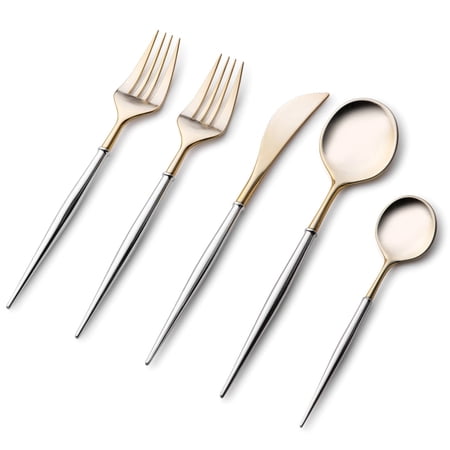 VeZee Disposable Plastic Noble Collection Shiny Top Gold/Silver Bottom Flatware Set Pack of 40