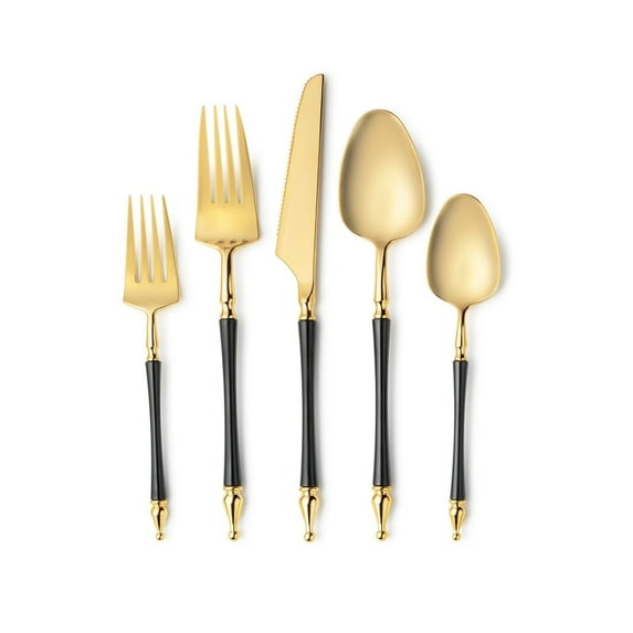 VeZee Disposable Plastic Sophisticated Cutlery Black / Gold Top Tableware :480CT