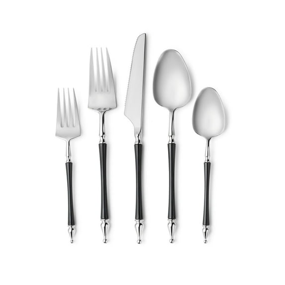 VeZee Disposable Plastic Sophisticated Cutlery Black / Silver Top Tableware :80CT