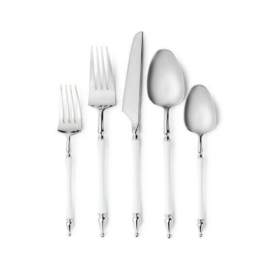 Sophisticated Cutlery 40 pcs White / Silver Top Disposable Plastic Tableware - Elegant And Perfect For All Occasions