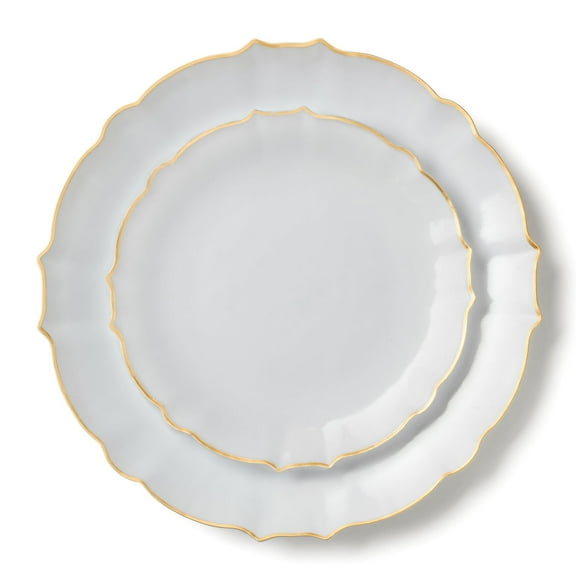 VeZee Disposable Plastic White and Gold Round Dinnerware COMBO SET 10.25" & 7.25" Pack of 32