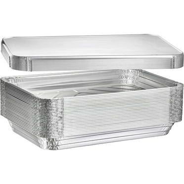 VeZee Durable Full Size Deep Aluminum Foil Pans with Lids - Ideal for Large Group Cooking - No-Mess Cleanup - Counts 10