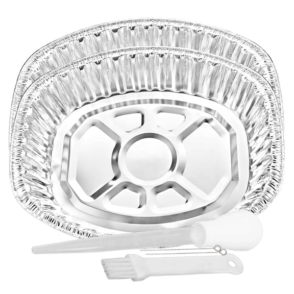 VeZee Extra Large Heavyduty Disposable Durable Turkey Roaster Aluminum Pans, Oval Shape for Chicken, Meat, Brisket, Roasting, Baking, Recyclable ALONG WITH ONE FREE 3PCS BASTING SET: 25 Pans