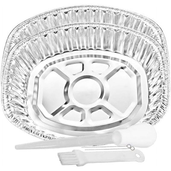 VeZee Extra Large Heavyduty Disposable Durable Turkey Roaster Aluminum Pans, Oval Shape for Chicken, Meat, Brisket, Roasting, Baking, Recyclable ALONG WITH TWO FREE 3PCS BASTING SET: 40 Pans