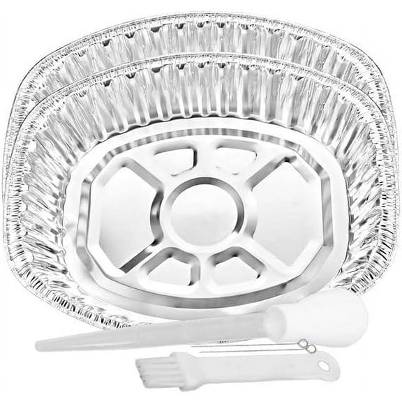 VeZee Extra Large Heavyduty Disposable Durable Turkey Roaster Aluminum Pans, Oval Shape for Chicken, Meat, Brisket, Roasting, Baking, Recyclable ALONG WITH TWO FREE 3PCS BASTING SET: 40 Pans