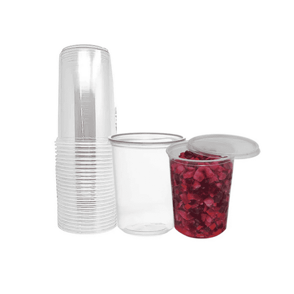 VeZee Lightweight 32oz Deli Containers with Lids - Plastic Deli Containers with Leak-Proof Lids - Stackable Microwave-Safe - Eco-Friendly - Set of 500