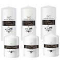 thumbnail image 1 of VeZee PILLAR CANDLE COMBO: 6 White Unscented Wax Cadles:3-2.8"X6" & 3-2.8"X3" for Wedding, Spa, Party, Birthday, Holiday, Bath, Home Decor, 1 of 4