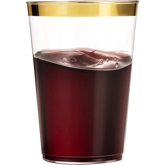 VeZee Simcha Collection 10oz. disposable Fancy Gold Rim Clear hard Plastic Tumblers/Cups, for Wedding ,Elegant Party & All Occasions.:500CT