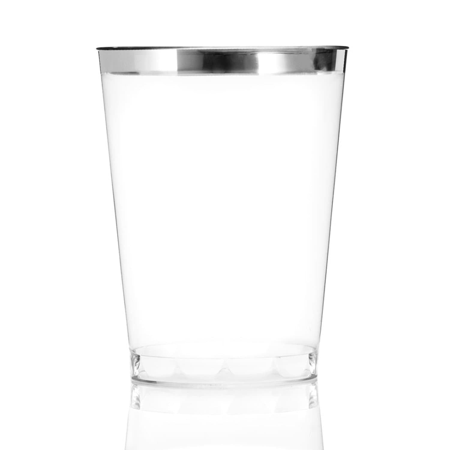 VeZee Simcha Collection 10oz. disposable Fancy Silver Rim Clear hard Plastic Tumblers/Cups, for ...