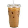 thumbnail image 1 of VeZee's 24 oz BPA-Free, Plastic Clear PET Cups With Flat Lid & Straw , Perfect for Iced Coffee, Smoothies, Tea, Boba - Recyclable | CT 50, 1 of 5