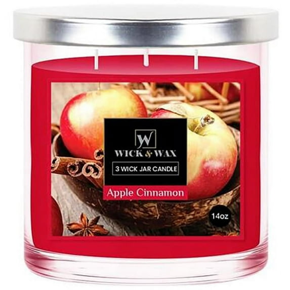 VeZee's 3 Wick 14 oz Apple Cinnamon Scented Jar Candles by Wick & Wax, Lift your spirits with the refreshing, pleasant fragrance:24 Jars