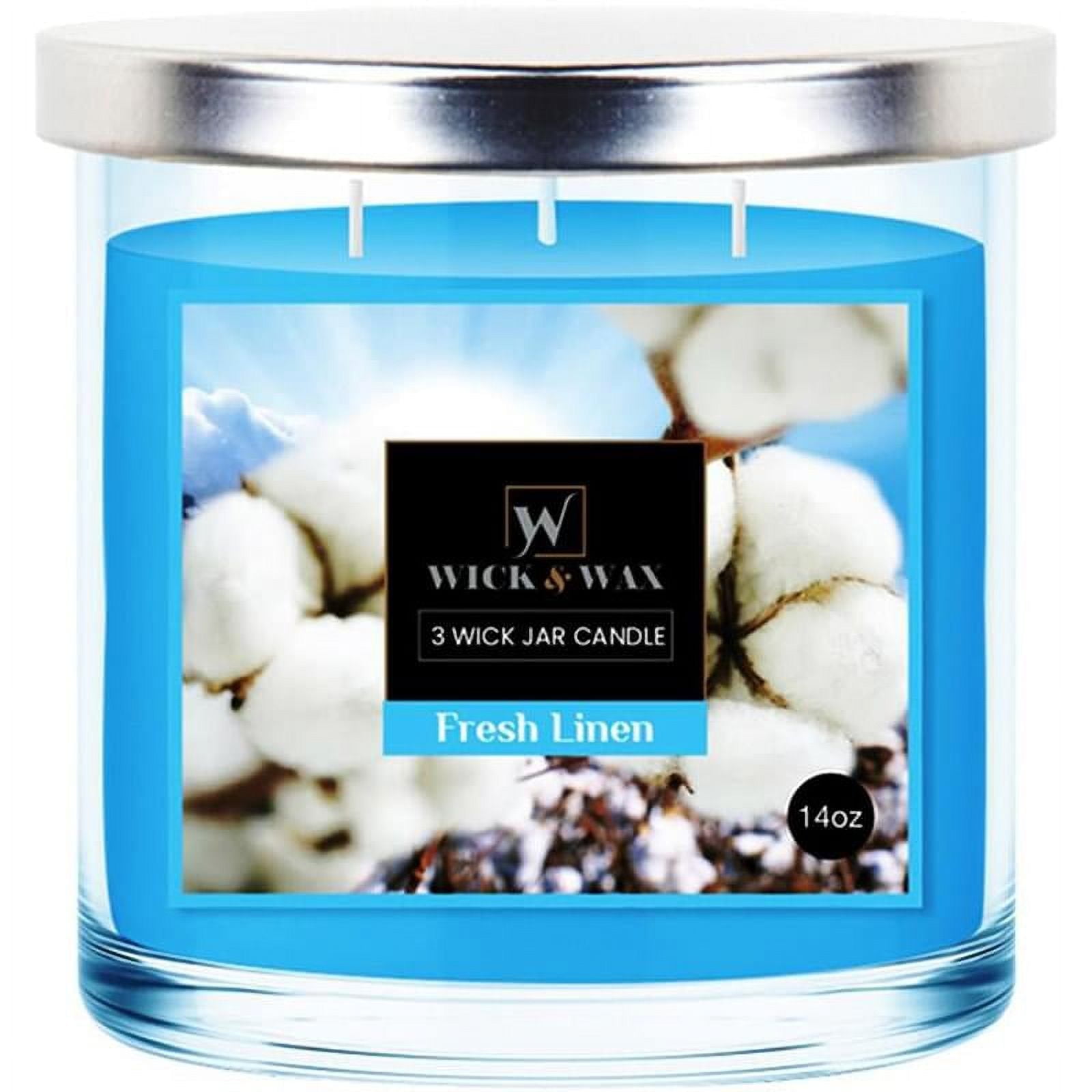 VeZee's 3 Wick 14 oz Fresh Linen Scented Jar Candles by Wick & Wax, Lift your spirits with the refreshing, pleasant fragrance:2 Jars