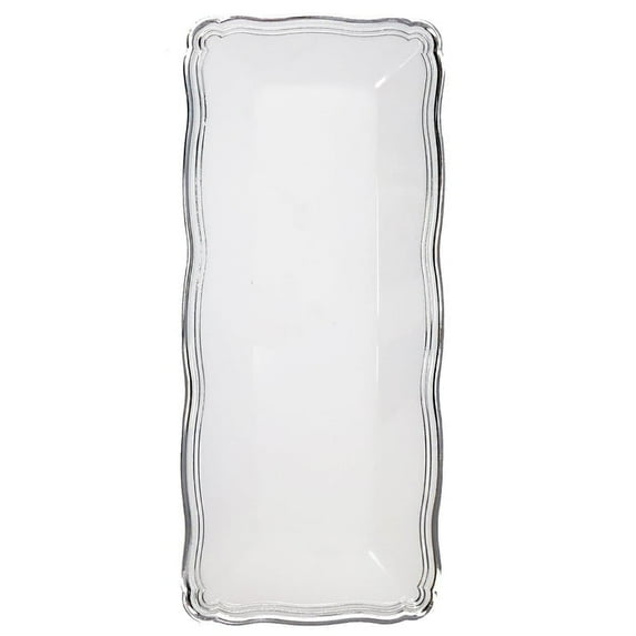 VeZee 's Aristocrat Collections: 13.75 X 6 inches Narrow Serving Trays White & Silver Border: BPA Free for All Occasions: 4CT
