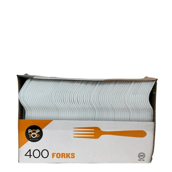 VeZee's Disposable POP-TOP Premimum Quality White Medium Weght 400CT Value Pack Forks : 1 Pack