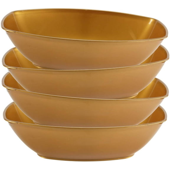 VeZee's Gold 80oz Oval Shaped Disposable Plastic Serving Luau Bowls to serve Salad, Snack and Food in Elegant Parties, Hotel & Restaurant. 2Ct