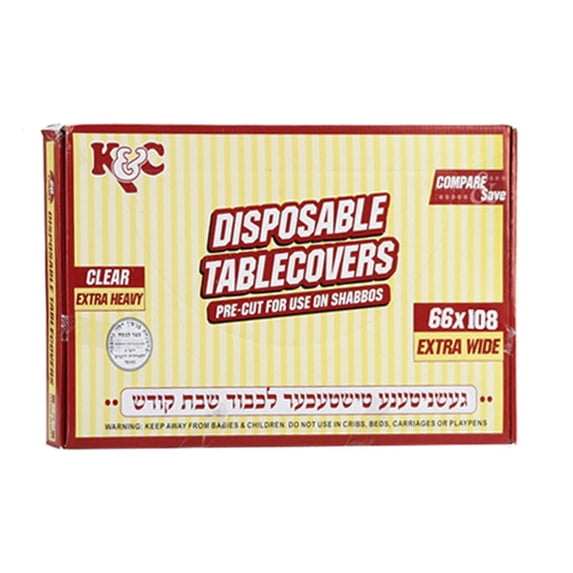 VeZee's K&C Disposable Clear Extra Heavy Table Cover or Cover Protector: Pre Cut for use on Shabbos, Great for All Occasions(66x108 - 13 Count): 13CT