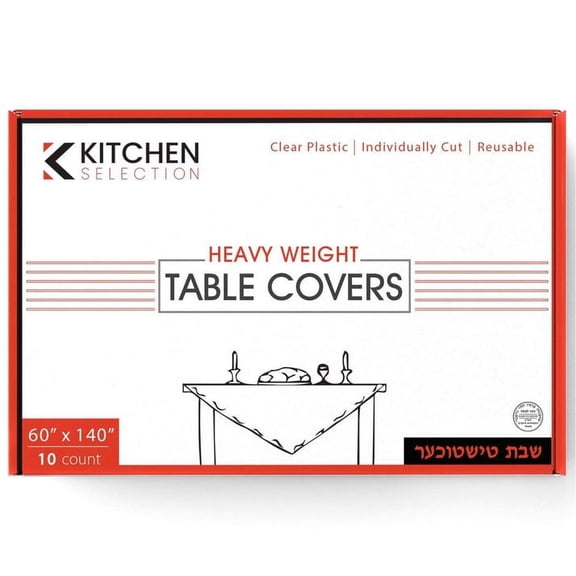 VeZee's Kitchen Selection Disposable Clear Heavy Weight Table Covers or Cover Protector: Pre Cut for use on Shabbos, Great for All Occasions (60" X 140"-10Count/Pack)-60CT