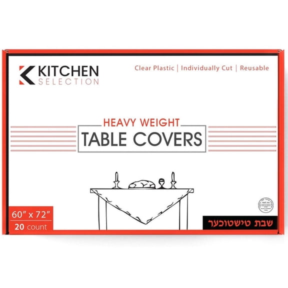 VeZee's Kitchen Selection Disposable Clear Heavy Weight Table Covers or Cover Protector: Pre Cut for use on Shabbos, Great for All Occasions (60" X 72"-20Count/Pack)-120CT