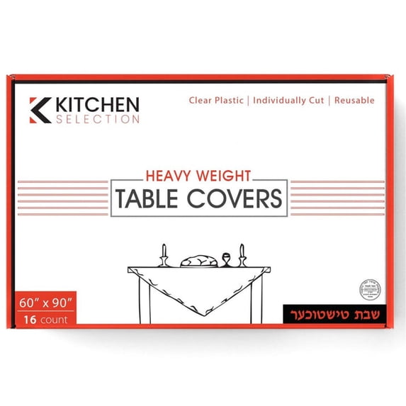 VeZee's Kitchen Selection Disposable Clear Heavy Weight Table Covers or Cover Protector: Pre Cut for use on Shabbos, Great for All Occasions (60" X 90"-16Count/Pack)-16CT