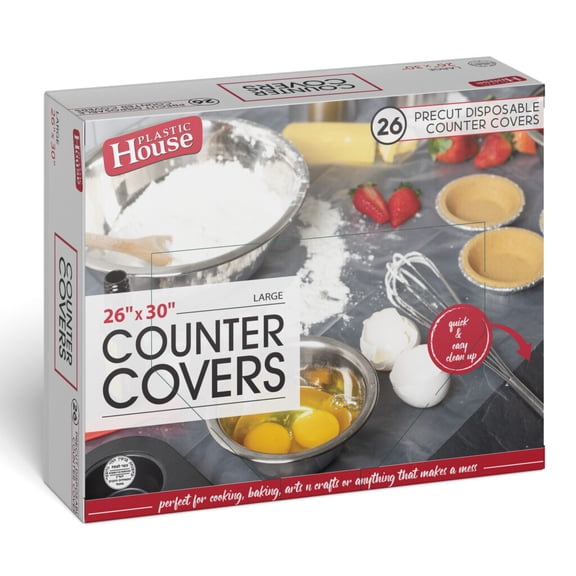 VeZee's Plastic House Large 26" X 30", 26 Precut Disposable Counter Covers, Perfect to Clear Mess during Cooking, Baking, Crafting or anything:12PKS