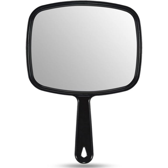 VeZee's Professional Salon Hair Stylist Large Handheld Mirror w/Handle Wide Angle Barber Hairdressing Mirror Square Makeup Mirror: Black: 1CT
