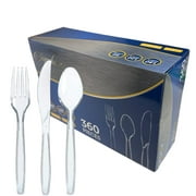 VeZee's Sapphire Settings Durable Flatware Clear Disposable Fancy High quality 360 Pcs/Box Utensils Set|Box Include: 60 Knives, 180 Forks & 120 Spoons| 1 Box