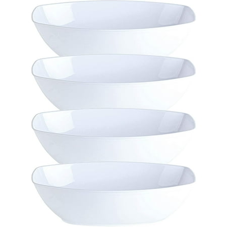 VeZee's White 80oz Oval Shaped Disposable Plastic Serving Luau Bowls to serve Salad, Snack and Food in Elegant Parties, Hotel & Restaurant. 4Ct