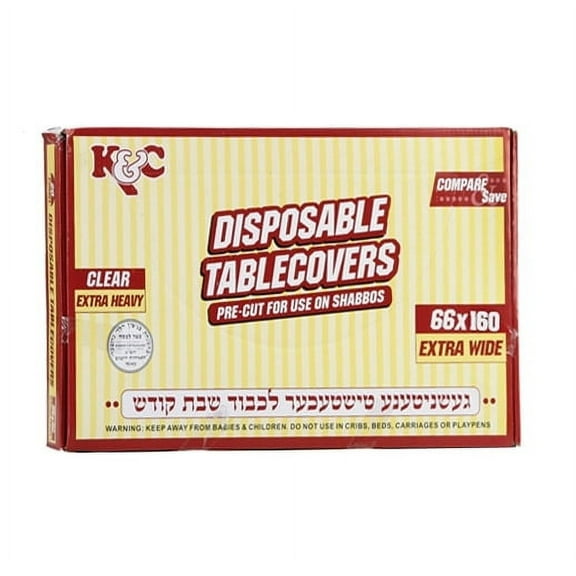 VeZees Disposable Clear Extra Heavy Duty Table Cover or Cover Protector: Pre Cut for use on Shabbos, Great for All Occasions (66x120 - 12 Count): 10CT