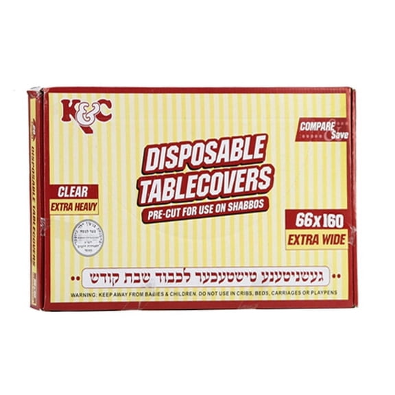 VeZees Disposable Clear Extra Heavy Duty Table Cover or Cover Protector: Pre Cut for use on Shabbos, Great for All Occasions(66x160 - 8 Count): 80CT