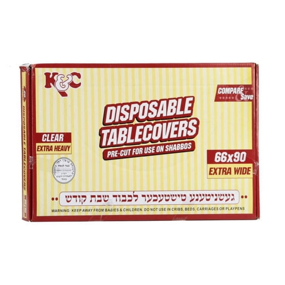 VeZee's K&C Disposable Clear Extra Heavy Table Cover or Cover Protector: Pre Cut for use on Shabbos, Great for All Occasions (66x90 - 16 Count): 16CT
