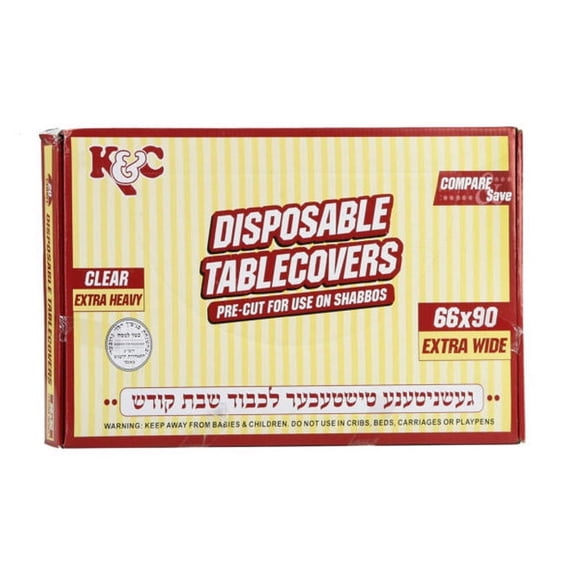 VeZee's K&C Disposable Clear Extra Heavy Table Cover or Cover Protector: Pre Cut for use on Shabbos, Great for All Occasions (66x90 - 16 Count): 16CT