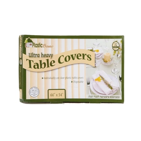 VeZees Disposable Clear Ultra Heavy Table Covers or Cover Protector: Pre Cut for use on Shabbos, Great for All Occasions (66x54 - 32 Count): 32CT