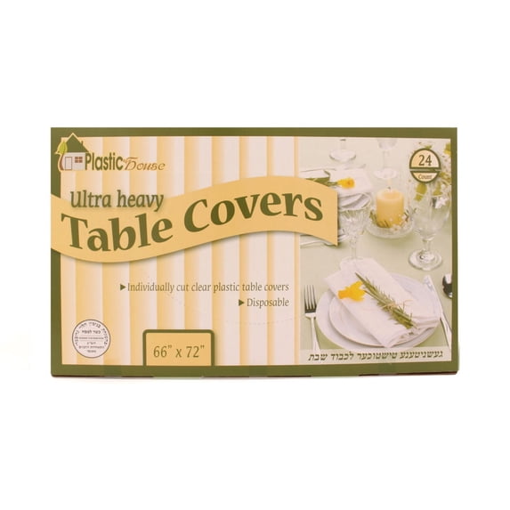 VeZees Disposable Clear Ultra Heavy Table Covers or Cover Protector: Pre Cut for use on Shabbos, Great for All Occasions (66x72 - 24 Count): 240CT