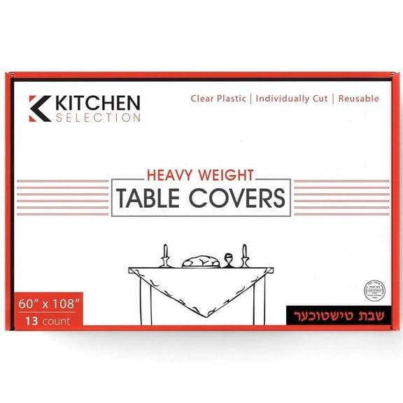 VeZee's Kitchen Selection Disposable Clear Heavy Weight Table Covers or Cover Protector: Pre Cut for use on Shabbos, Great for All Occasions (60" X 108"-13Count/Pack)-13CT