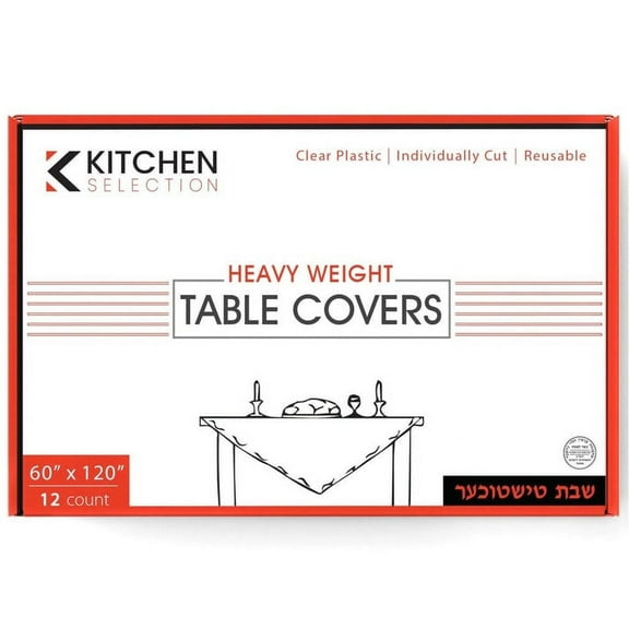 VeZee's Kitchen Selection Disposable Clear Heavy Weight Table Covers or Cover Protector: Pre Cut for use on Shabbos, Great for All Occasions (60" X 120"-12Count/Pack)-36CT