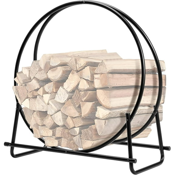 Veado 30" Firewood Log Rack Hoop Tubular Steel Wood Storage Holder for, Black