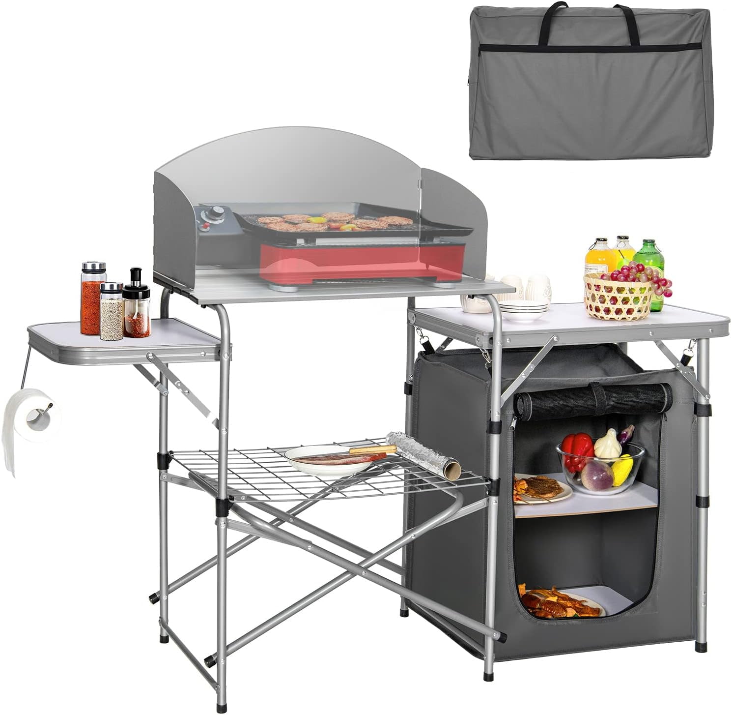 Veado Aluminum Portable Camping Kitchen, Folding Cooking Table with 26 ...
