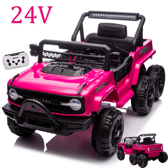 6-Wheel Kid Electric Car, 4WD Kids Ride on Truck with Parents Control, Music, USB, Bluetooth, Lights, Pink