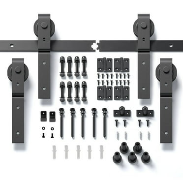 Veakar 6.6Ft Bi-Folding Sliding Barn Door Hardware Kit for 4 Doors,Carbon Steel Track J Shape Roller, Black