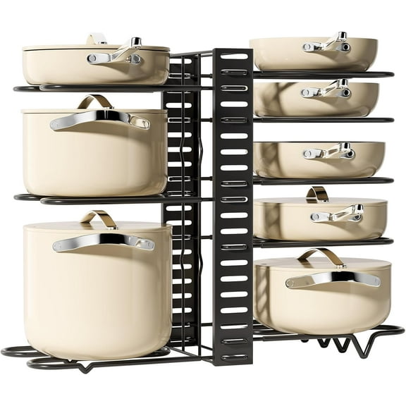 Veakar 8-Tier Pot Rack Organizer for Cabinet,Cookware Storage for Kitchen, Adjustable Pot Lid Holder & Pan Organizer Rack