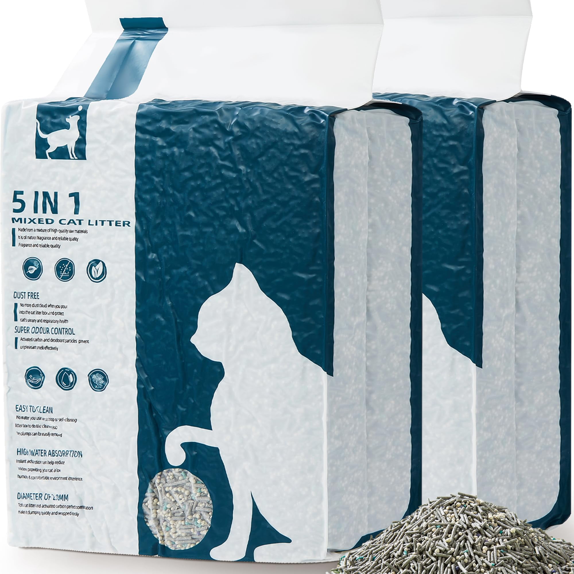 Vealind Cat Litter Fast Clumping Tofu Cats Litter, Flushable Ultra Absorbent 5 in 1 Dust-Free Flushable Odor Free Activiated Carbon Litter Pellets Unscented (2 PACK-16 Pounds) C80