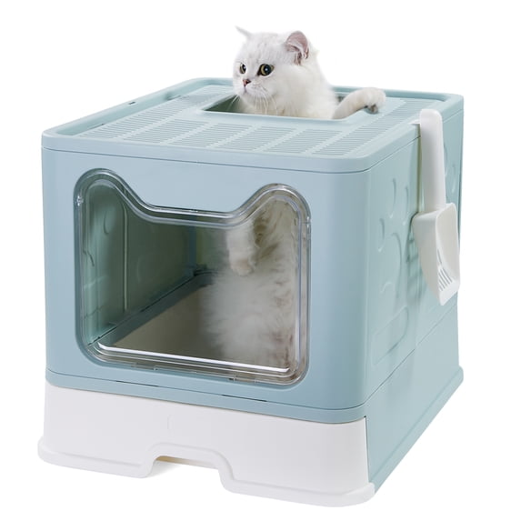 Vealind Foldable Cat Litter Box with Lid Front Entry & Top Exit XXL Extra Large Space Covered Kitty Litter Boxes Enclosure Toilet (Green)