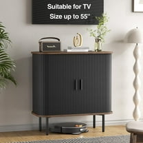 VEANERWOOD Sideboard Buffet Cabinet 31” Storage Cabinet with 2 Sliding Tambour Doors, Black Metal Legs for Kitchen, Living Room, Hallway, Entryway