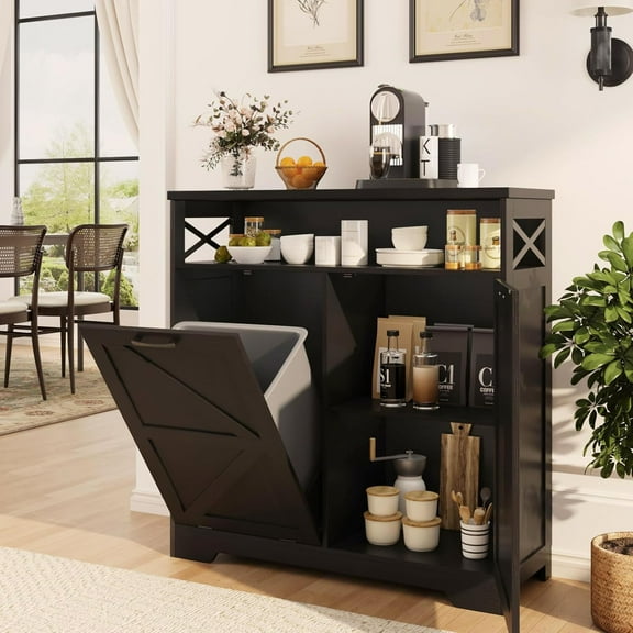 Veanerwood Double Tilt Out Trash Can Cabinet for 20 Gallon Garbage Can, Black