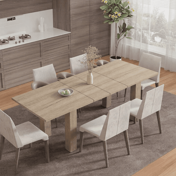 Veanerwood 55"- 78" Extendable Rectangle Dining Room Table for 6-10 Person,Modern Kitchen Table with 4 Sturdy Wooden Legs,Perfect for Small Space, Beige