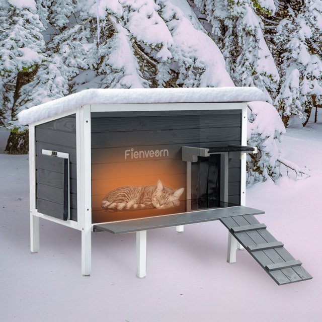 Veanerwood Outdoor Cat House for Winter Insulated Waterproof,Feral Cat