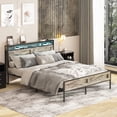 thumbnail image 1 of Veanerwood Queen Platform Bed Frame with Headboard, LED Lights and Power Strip, for Bedroom, Gray, 1 of 7