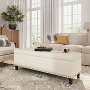Veanerwood Storage Bench, 51-Inch Storage Ottoman Bench, 30 Gallons, Large Storage Ottoman, Modern Faux Leather Ottoman with Storage for Living Room, Bedroom, E